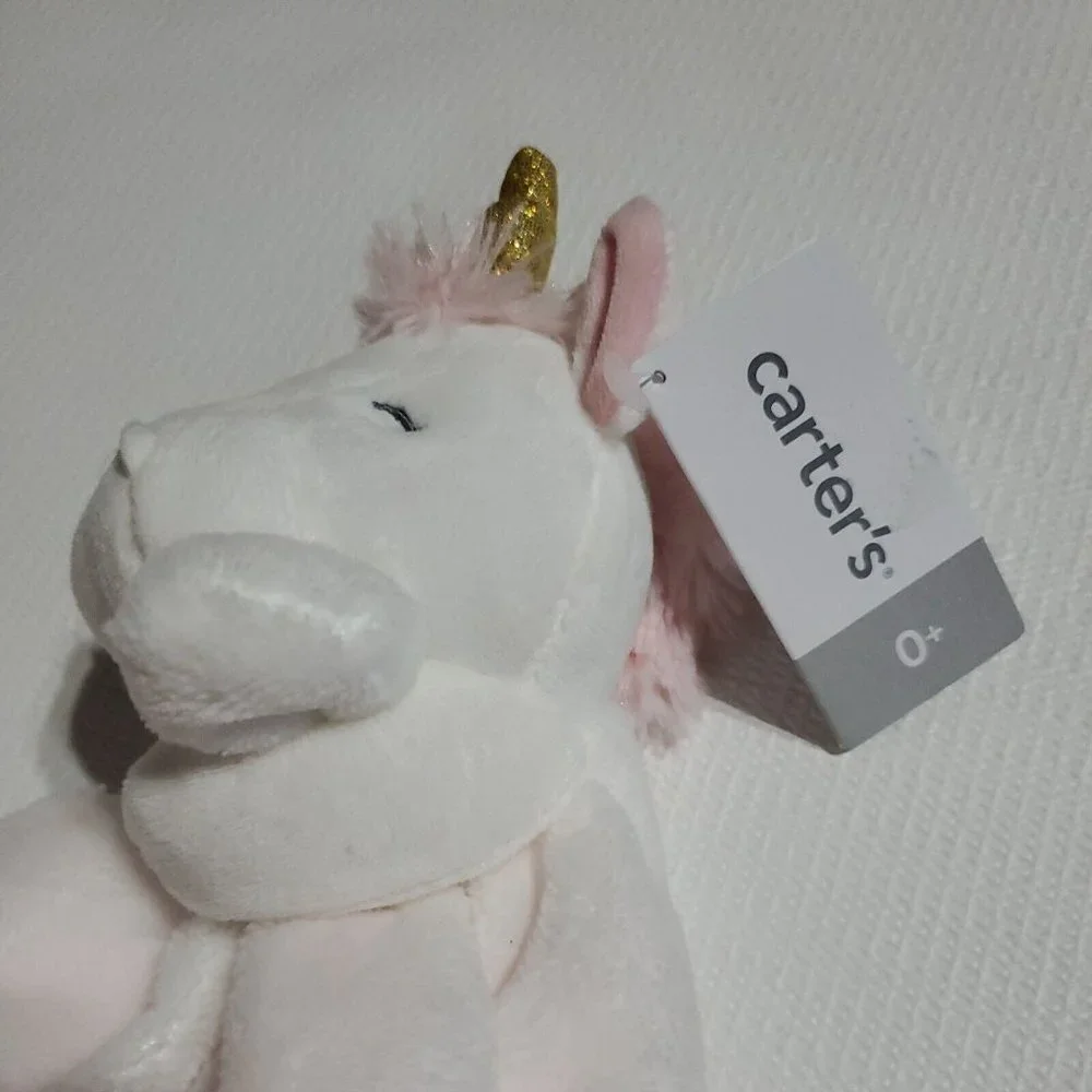 New Carter's Snuggle Buddy Security Blanket Soft White Pink Unicorn Horn NWT BB6 - Picture 4 of 10